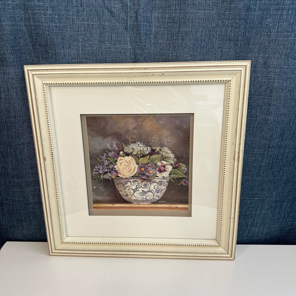Pretty‎ Art Print. Bowl Of FLOWERS -Matted, Framed, Signed
